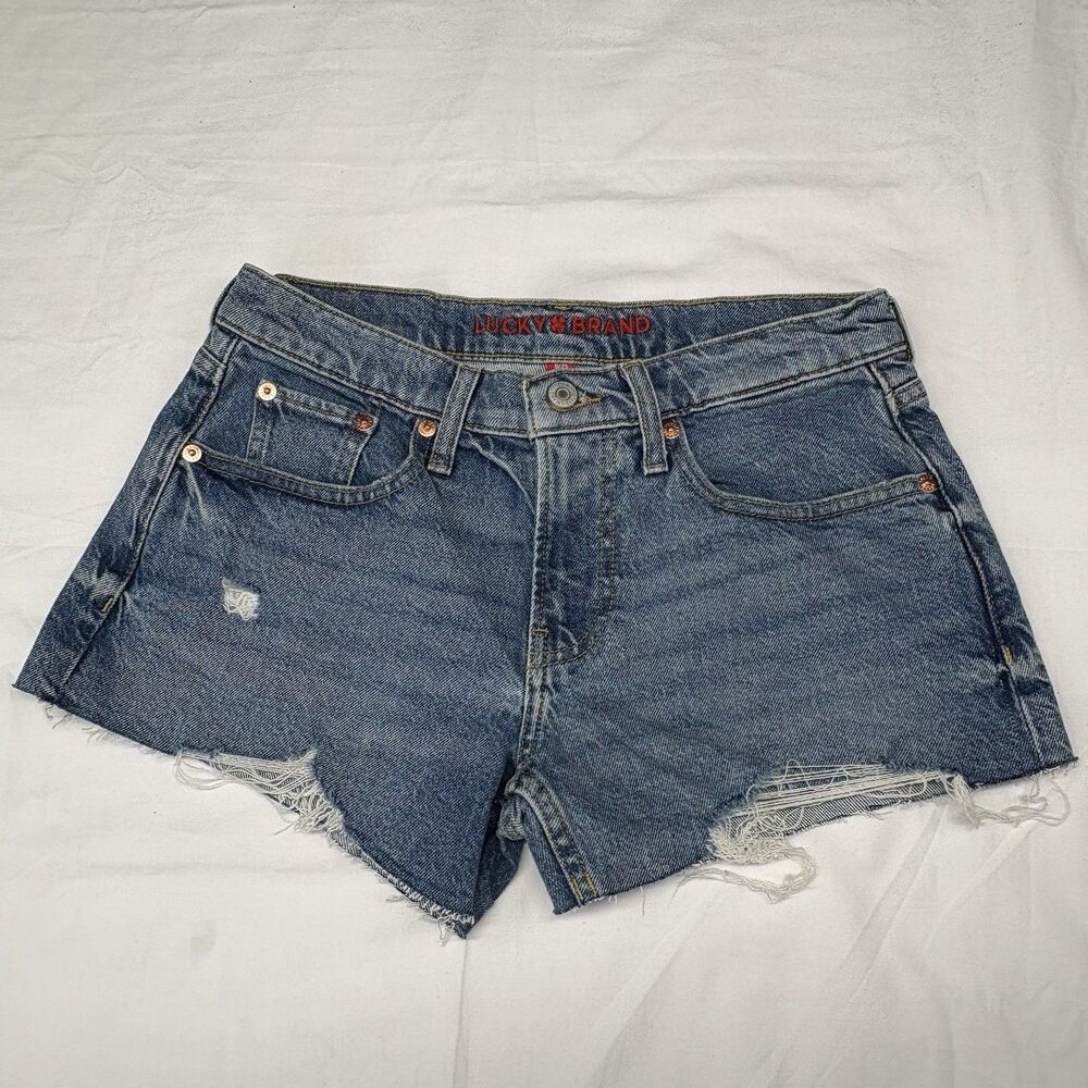 Lucky Brand Women 0/25 Distressed Denim Mid-Rise Cutoff Boyfriend Jean Shorts